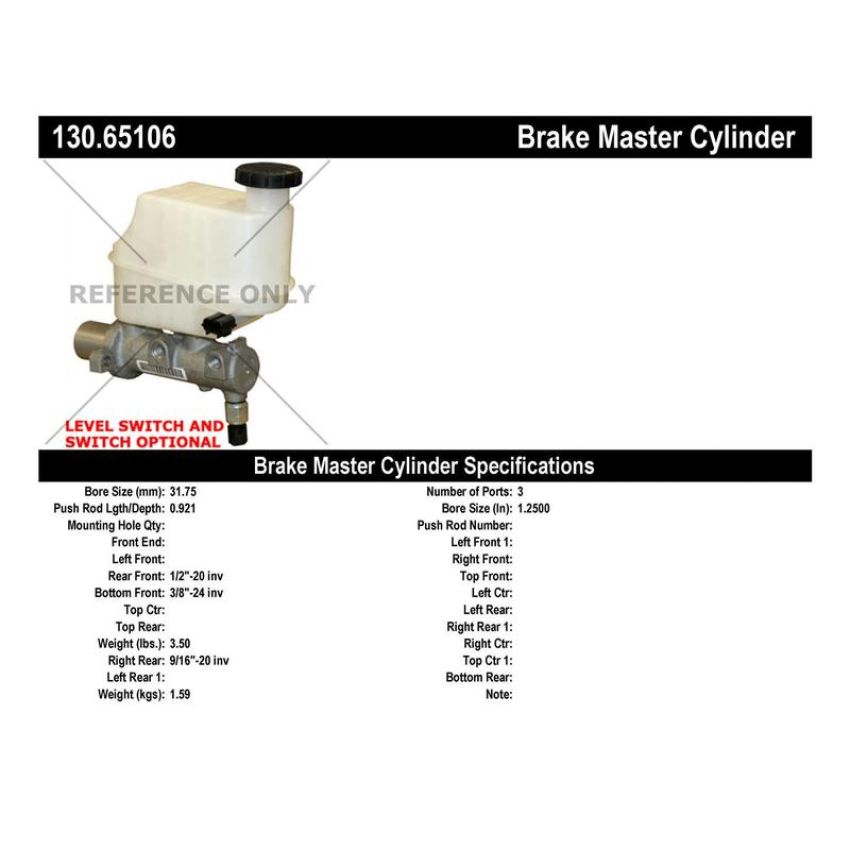 CENTRIC PARTS 130.65106 Centric Premium Brake Master Cylinder