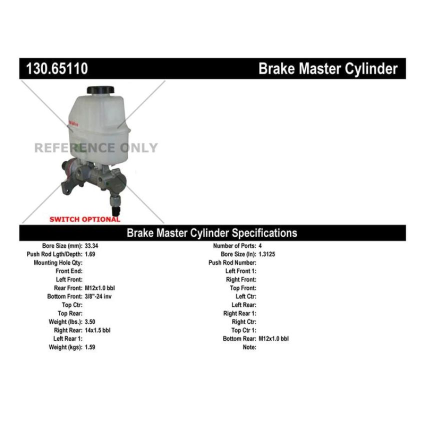 CENTRIC PARTS 130.65110 Centric Premium Brake Master Cylinder
