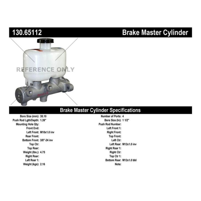 CENTRIC PARTS 130.65112 Centric Premium Brake Master Cylinder