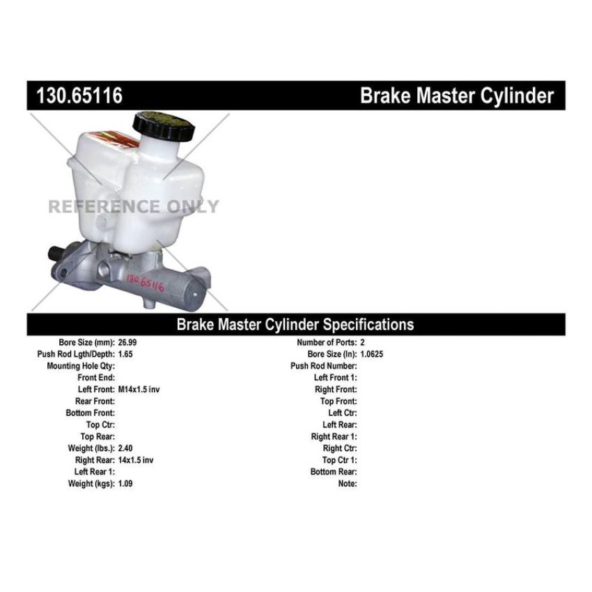 CENTRIC PARTS 130.65116 Centric Premium Brake Master Cylinder