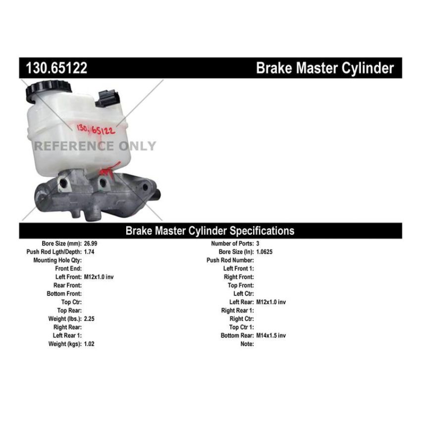 CENTRIC PARTS 130.65122 Centric Premium Brake Master Cylinder