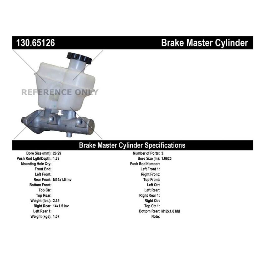 CENTRIC PARTS 130.65126 Centric Premium Brake Master Cylinder