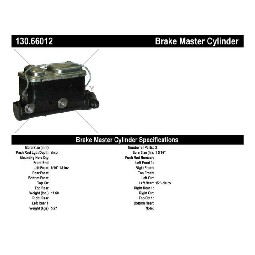 CENTRIC PARTS 130.66012 Centric Premium Brake Master Cylinder