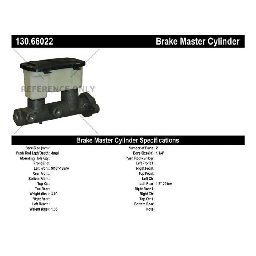 CENTRIC PARTS 130.66022 Centric Premium Brake Master Cylinder