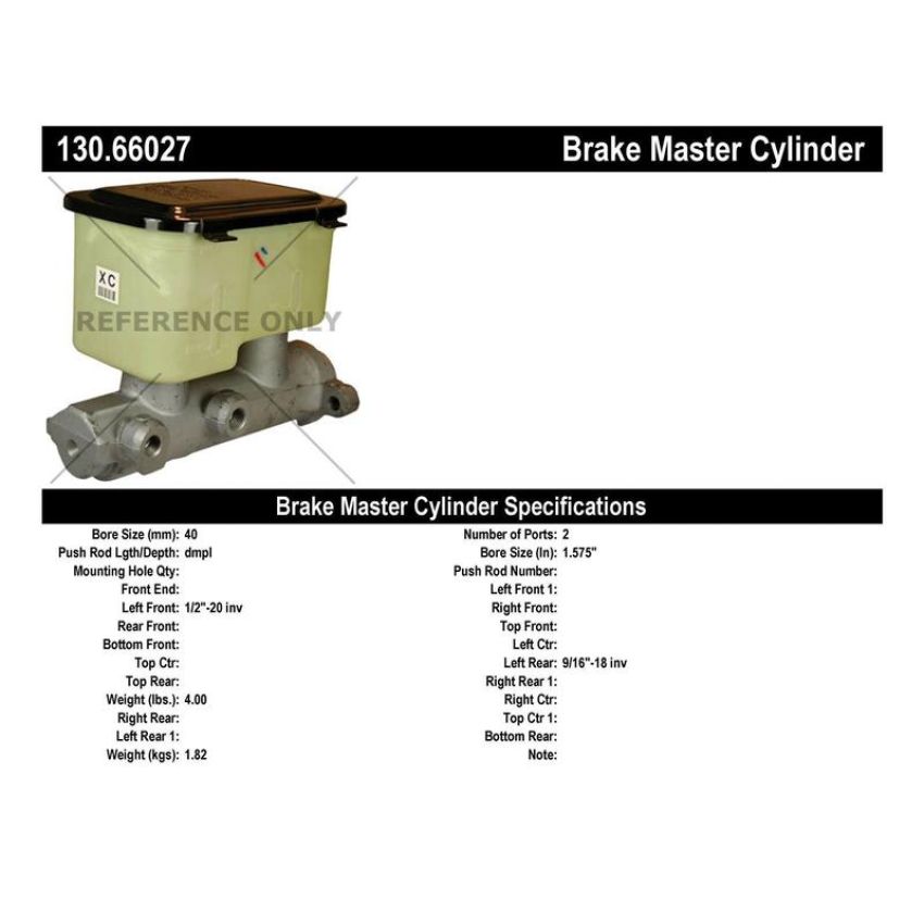 CENTRIC PARTS 130.66027 Centric Premium Brake Master Cylinder