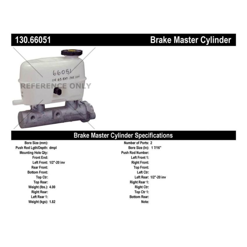CENTRIC PARTS 130.66051 Centric Premium Brake Master Cylinder