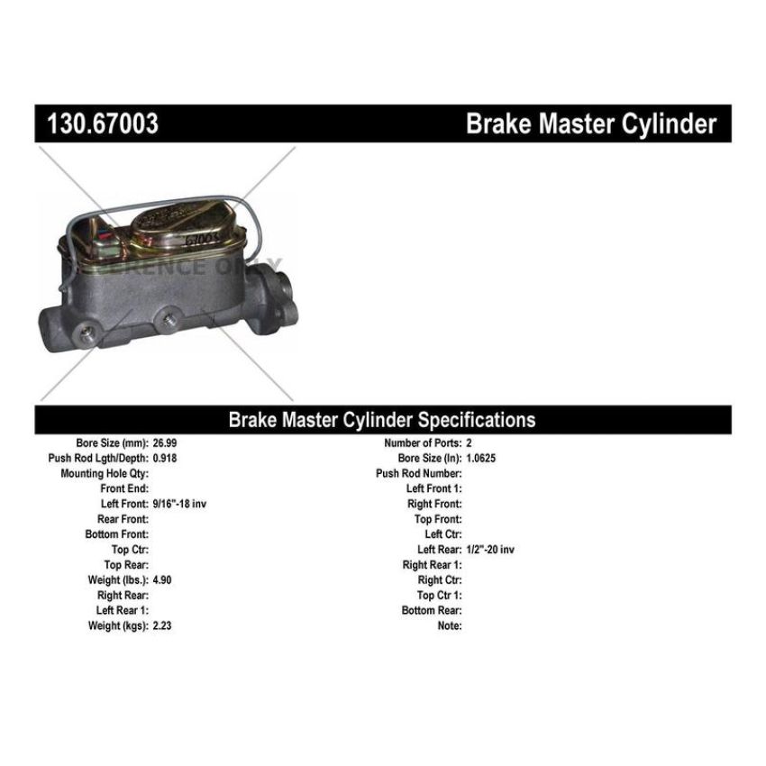 CENTRIC PARTS 130.67003 Centric Premium Brake Master Cylinder