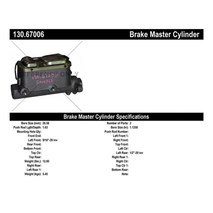 CENTRIC PARTS 130.67006 Centric Premium Brake Master Cylinder