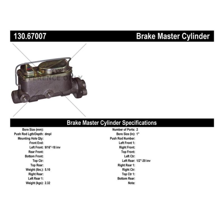 CENTRIC PARTS 130.67007 Centric Premium Brake Master Cylinder