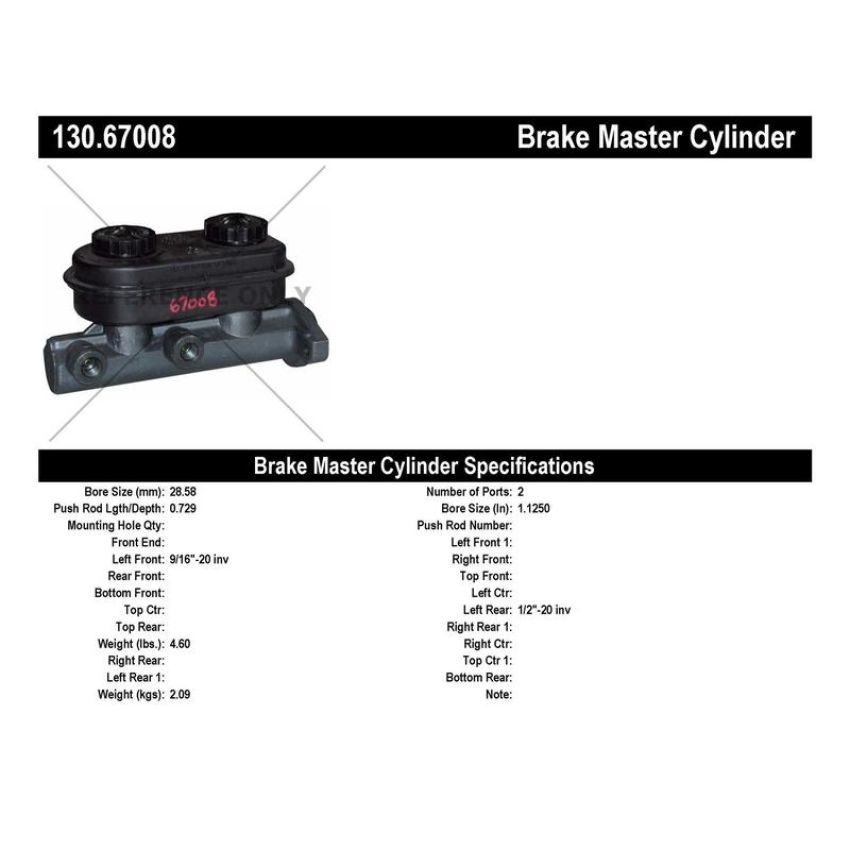 CENTRIC PARTS 130.67008 Centric Premium Brake Master Cylinder