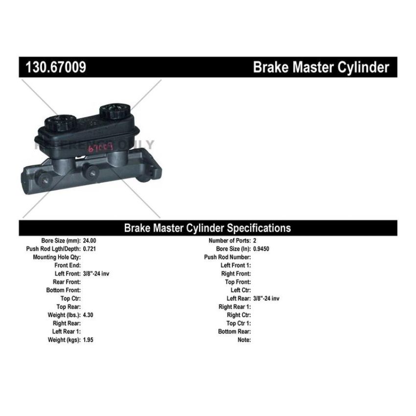 CENTRIC PARTS 130.67009 Centric Premium Brake Master Cylinder