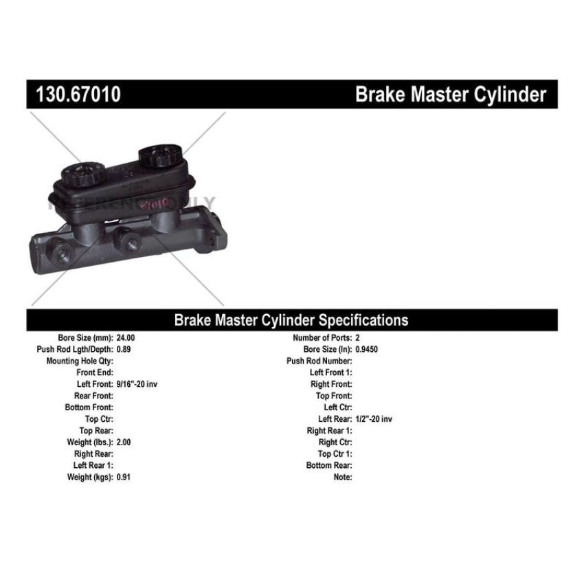CENTRIC PARTS 130.67010 Centric Premium Brake Master Cylinder