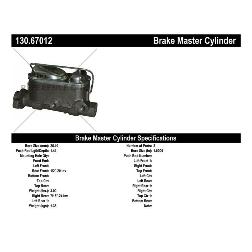 CENTRIC PARTS 130.67012 Centric Premium Brake Master Cylinder