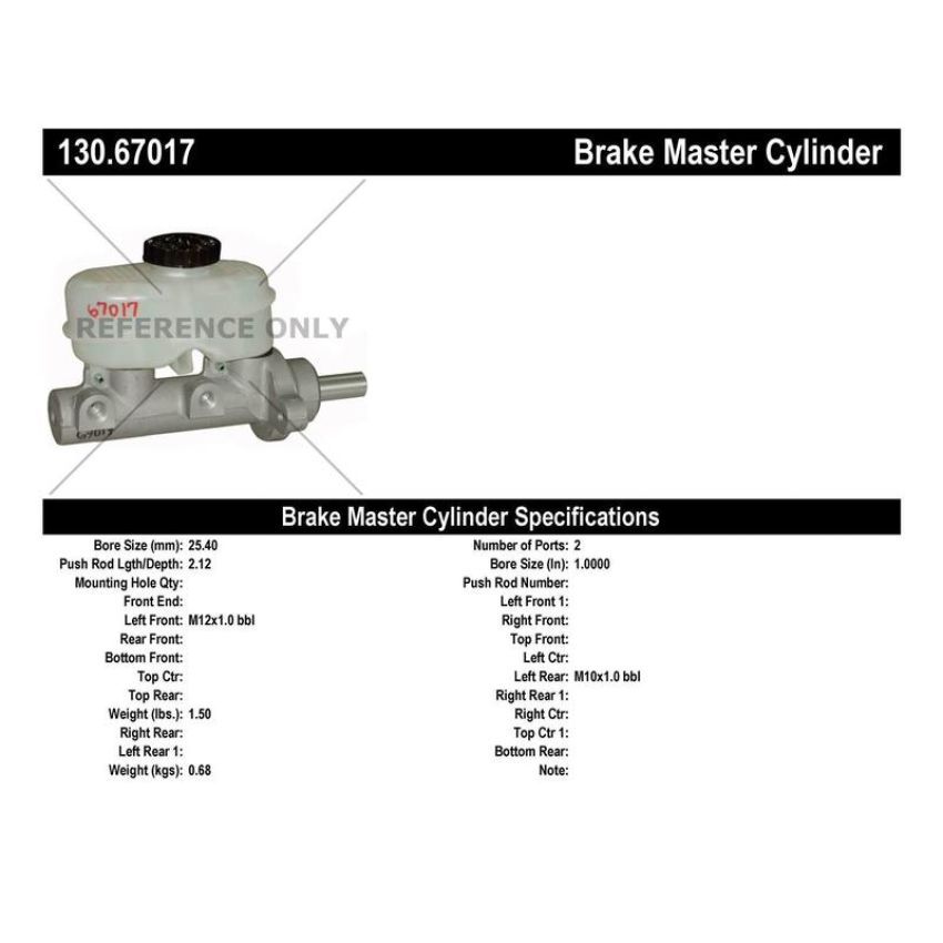 CENTRIC PARTS 130.67017 Centric Premium Brake Master Cylinder