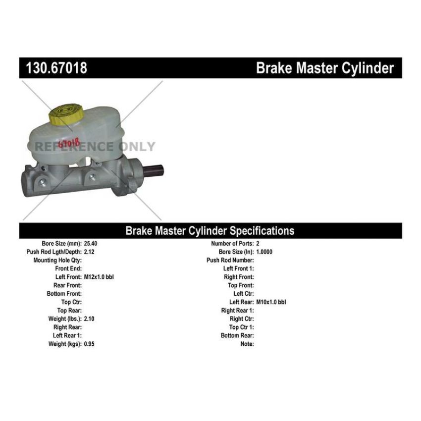CENTRIC PARTS 130.67018 Centric Premium Brake Master Cylinder