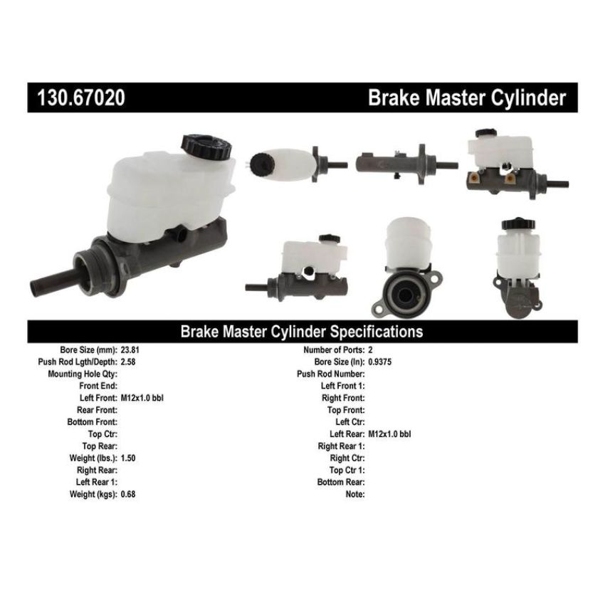 CENTRIC PARTS 130.67020 Centric Premium Brake Master Cylinder