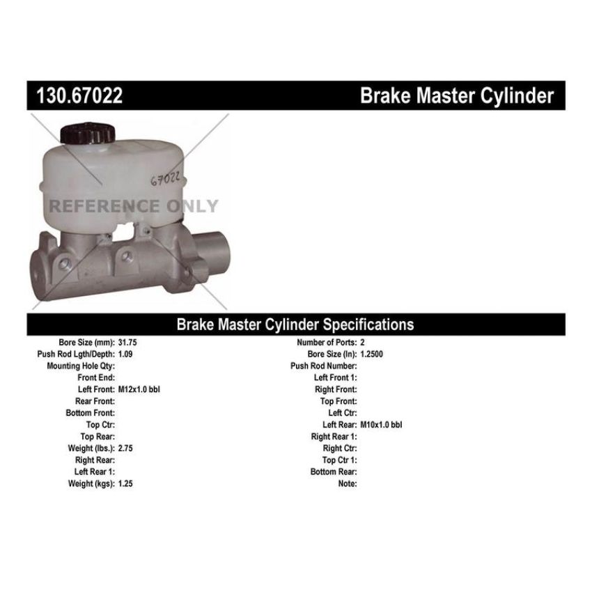 CENTRIC PARTS 130.67022 Centric Premium Brake Master Cylinder