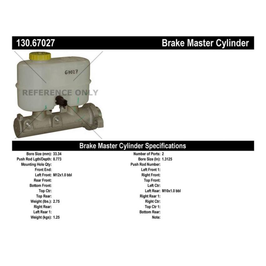 CENTRIC PARTS 130.67027 Centric Premium Brake Master Cylinder