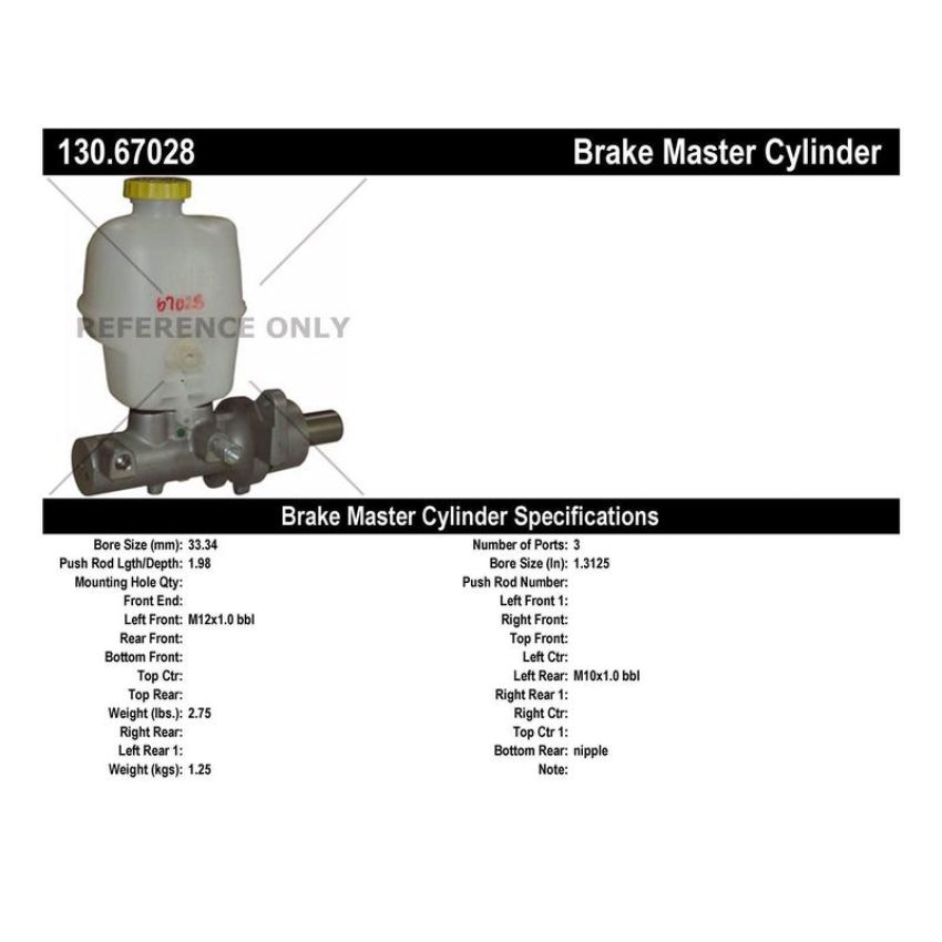 CENTRIC PARTS 130.67028 Centric Premium Brake Master Cylinder