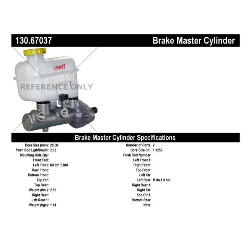 CENTRIC PARTS 130.67037 Centric Premium Brake Master Cylinder