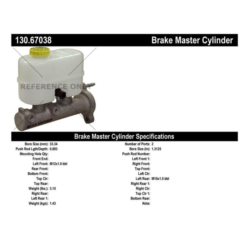 CENTRIC PARTS 130.67038 Centric Premium Brake Master Cylinder