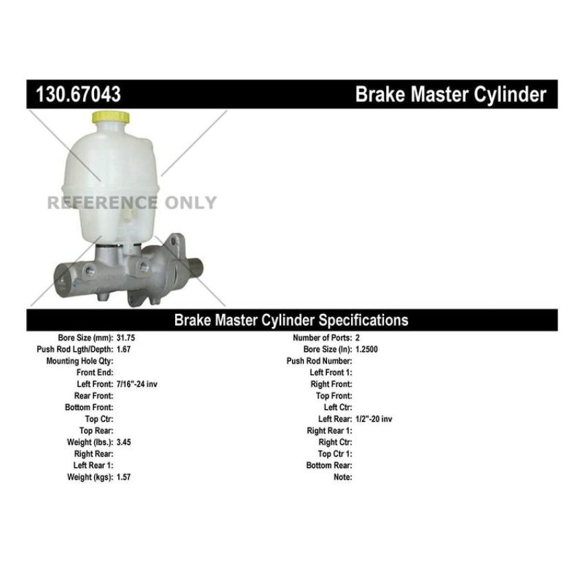 CENTRIC PARTS 130.67043 Centric Premium Brake Master Cylinder
