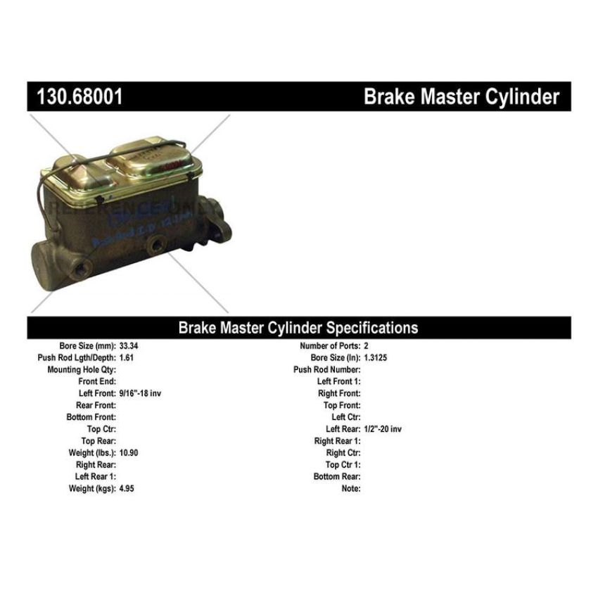 CENTRIC PARTS 130.68001 Centric Premium Brake Master Cylinder