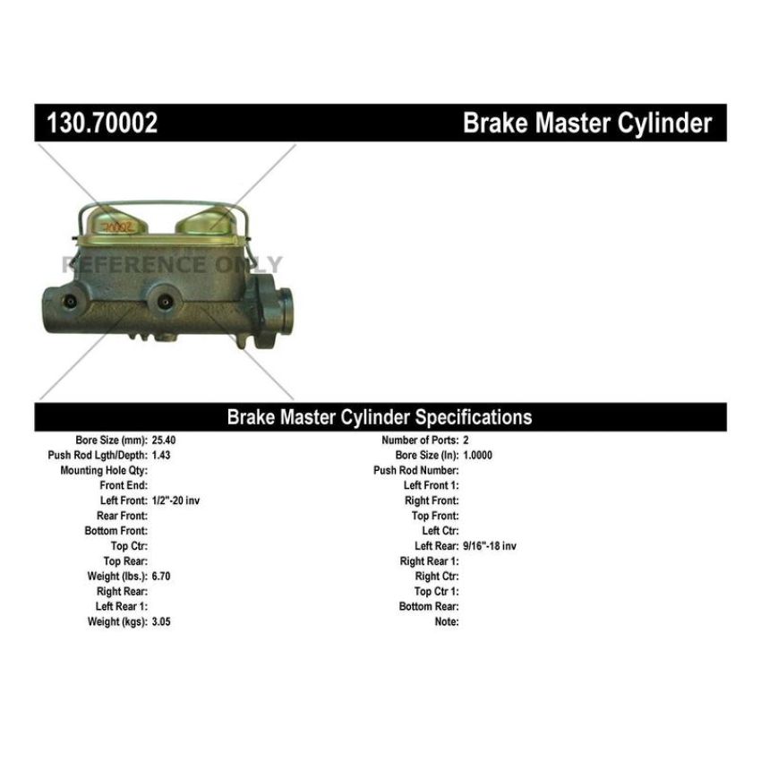 CENTRIC PARTS 130.70002 Centric Premium Brake Master Cylinder