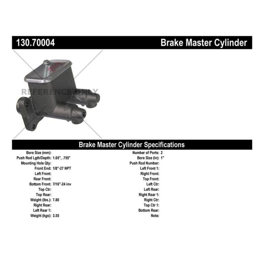 CENTRIC PARTS 130.70004 Centric Premium Brake Master Cylinder