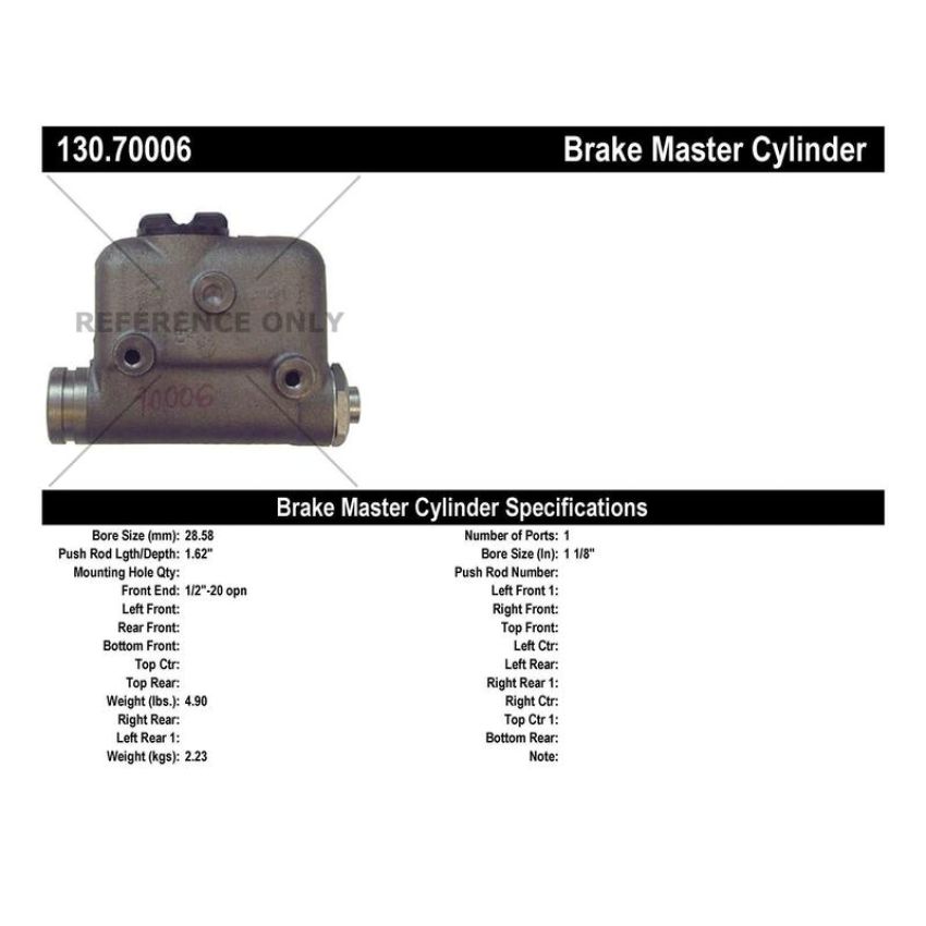 CENTRIC PARTS 130.70006 Centric Premium Brake Master Cylinder