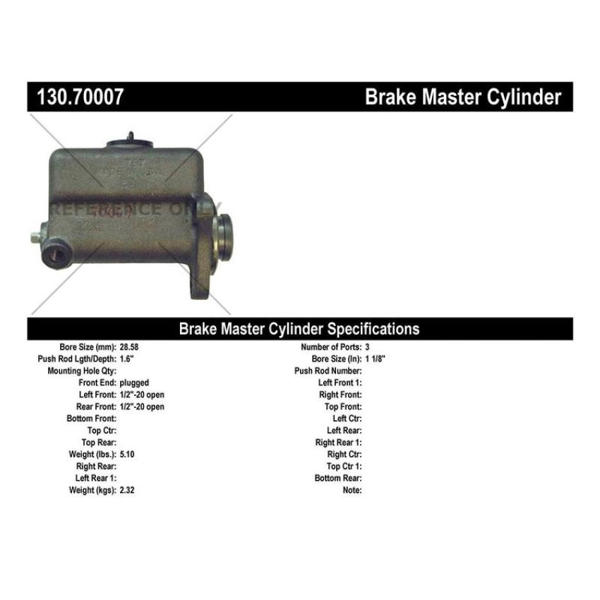CENTRIC PARTS 130.70007 Centric Premium Brake Master Cylinder