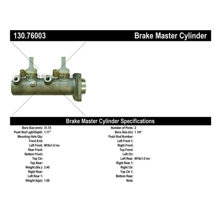 CENTRIC PARTS 130.76003 Centric Premium Brake Master Cylinder