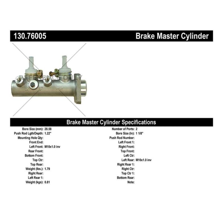 CENTRIC PARTS 130.76005 Centric Premium Brake Master Cylinder