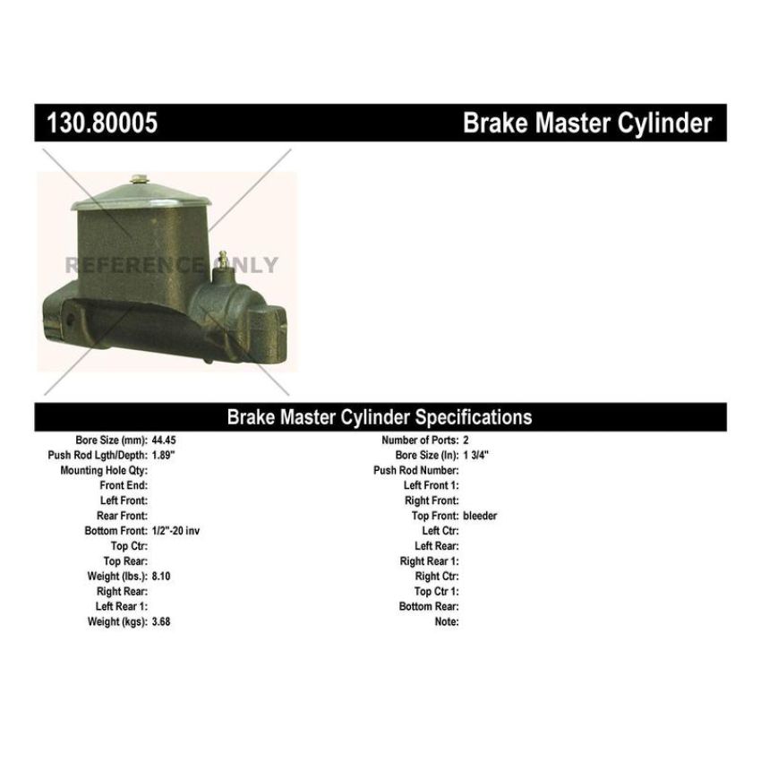 CENTRIC PARTS 130.80005 Centric Premium Brake Master Cylinder