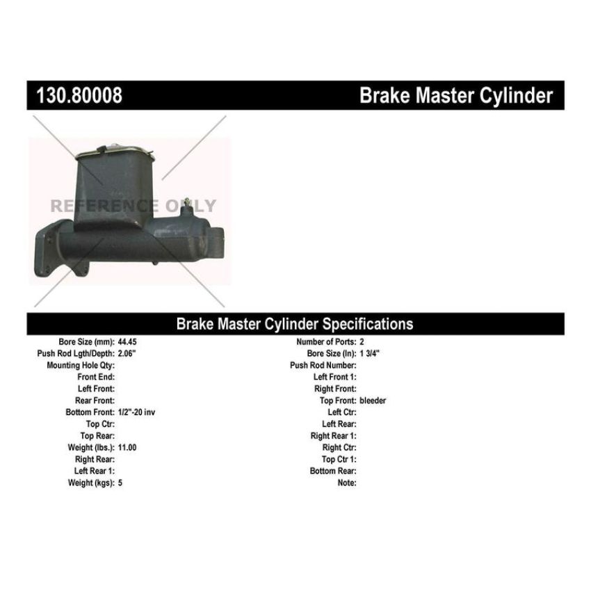 CENTRIC PARTS 130.80008 Centric Premium Brake Master Cylinder