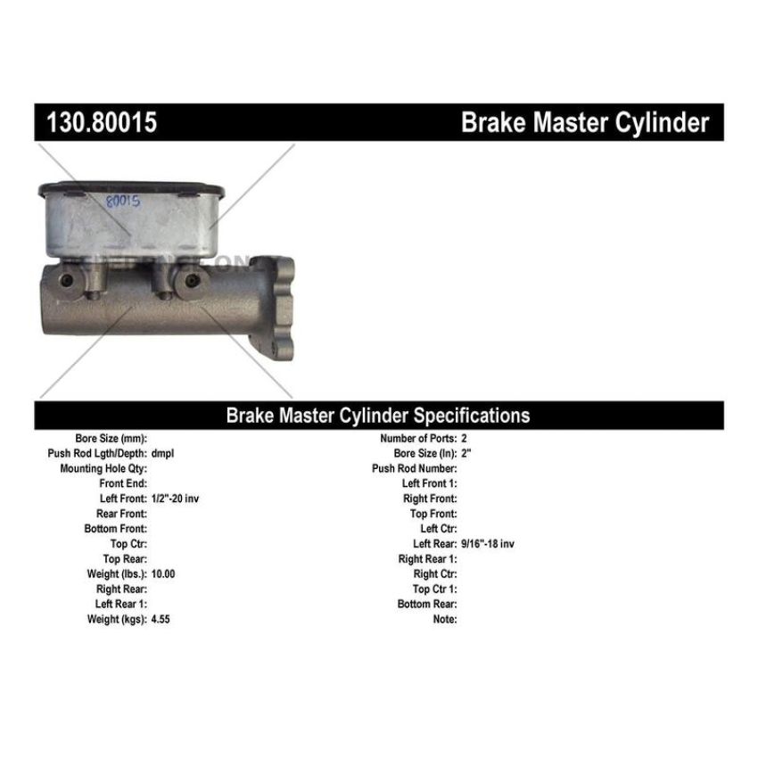CENTRIC PARTS 130.80015 Centric Premium Brake Master Cylinder