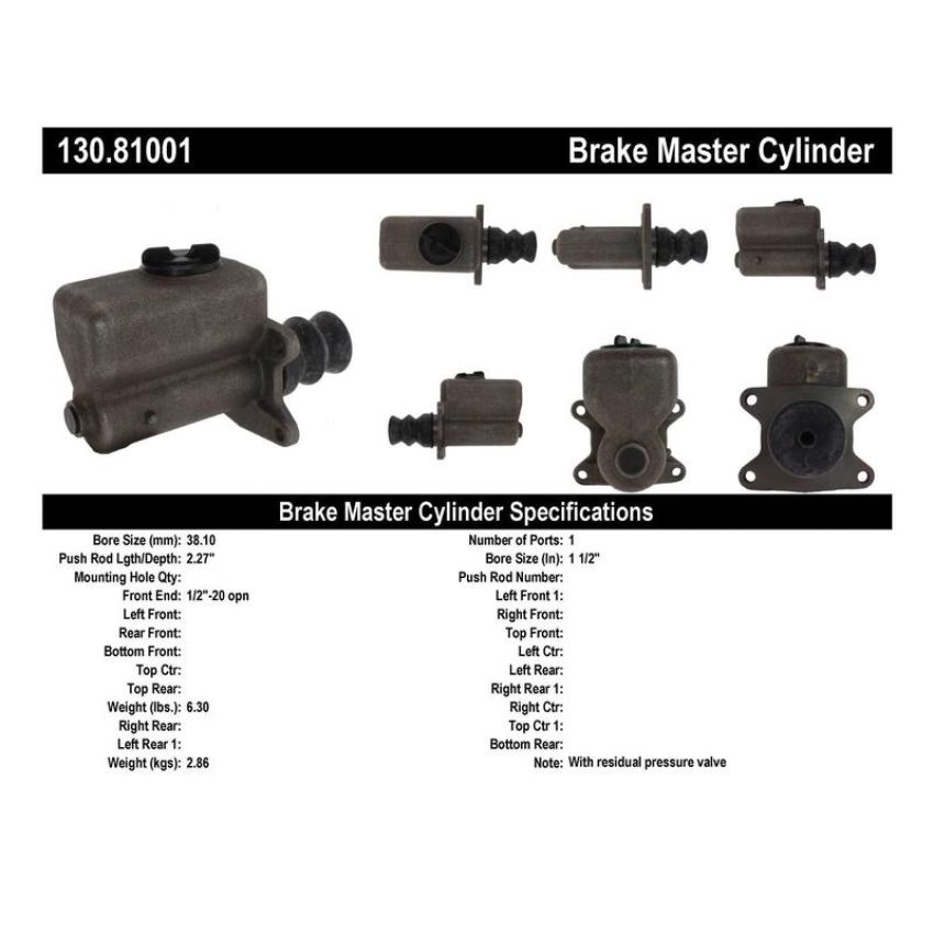 CENTRIC PARTS 130.81001 Centric Premium Brake Master Cylinder