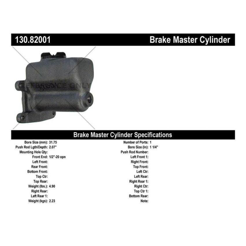 CENTRIC PARTS 130.82001 Centric Premium Brake Master Cylinder