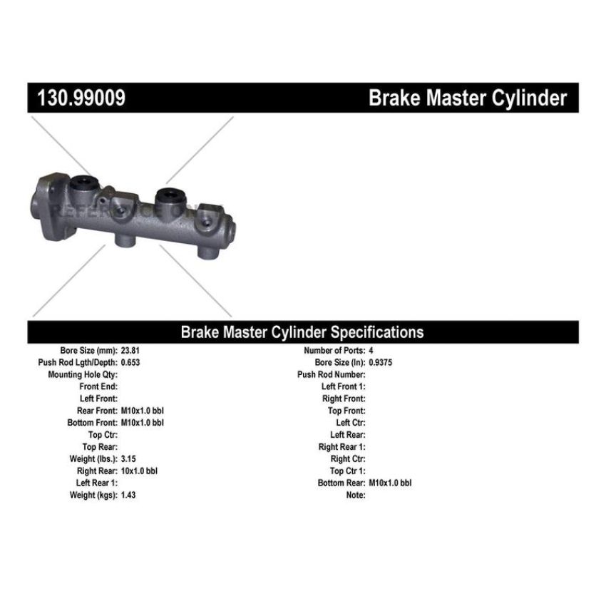 CENTRIC PARTS 130.99009 Centric Premium Brake Master Cylinder