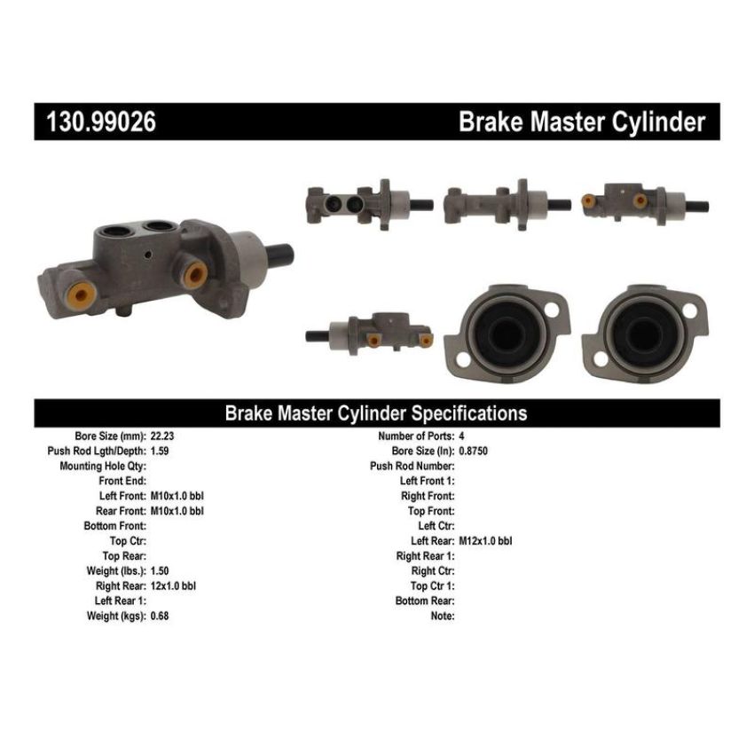 CENTRIC PARTS 130.99026 Centric Premium Brake Master Cylinder