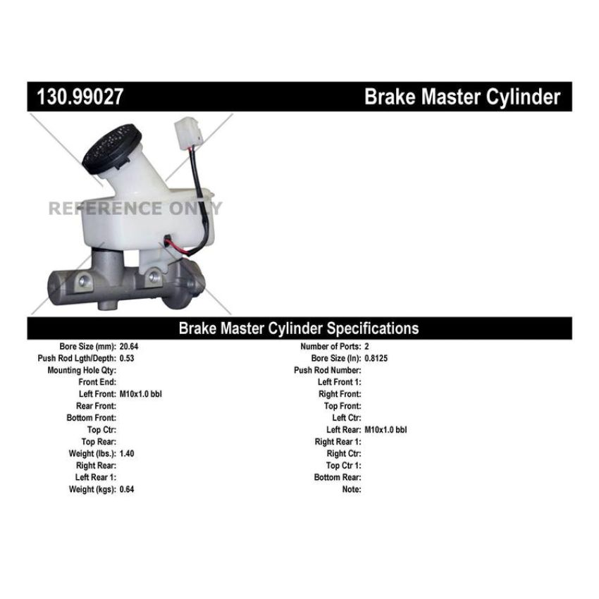 CENTRIC PARTS 130.99027 Centric Premium Brake Master Cylinder