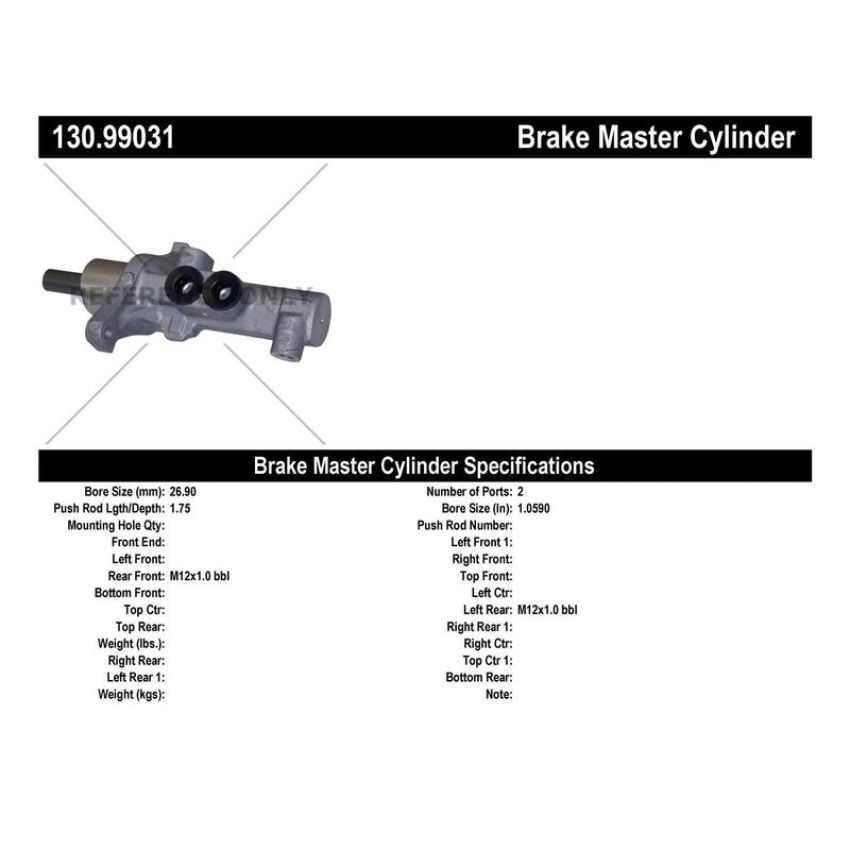 CENTRIC PARTS 130.99031 Centric Premium Brake Master Cylinder