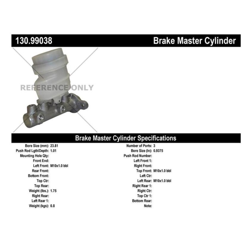 CENTRIC PARTS 130.99038 Centric Premium Brake Master Cylinder