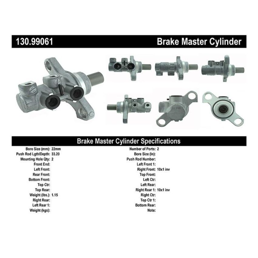 CENTRIC PARTS 130.99061 Centric Premium Brake Master Cylinder