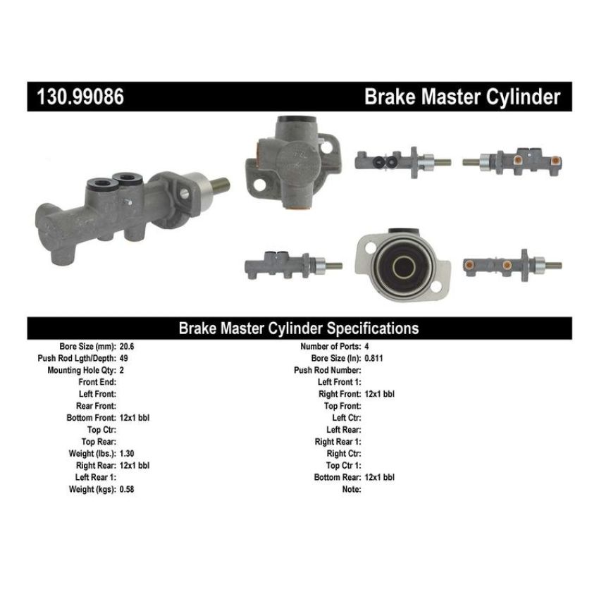 CENTRIC PARTS 130.99086 Centric Premium Brake Master Cylinder