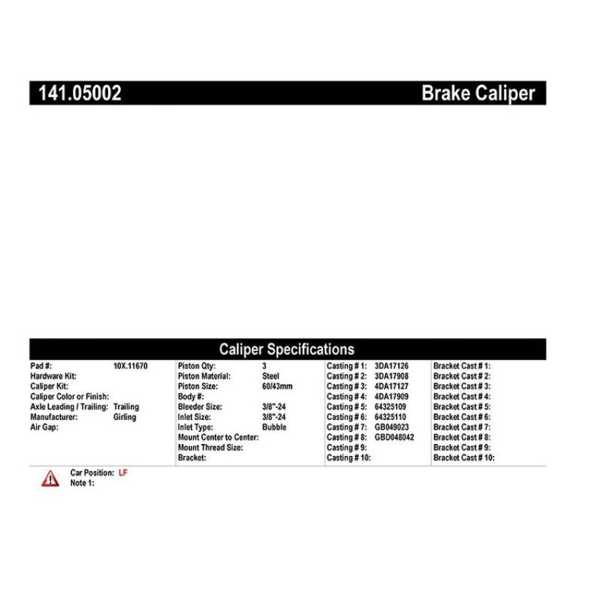 CENTRIC PARTS 141.05002 Centric Semi-Loaded Brake Caliper