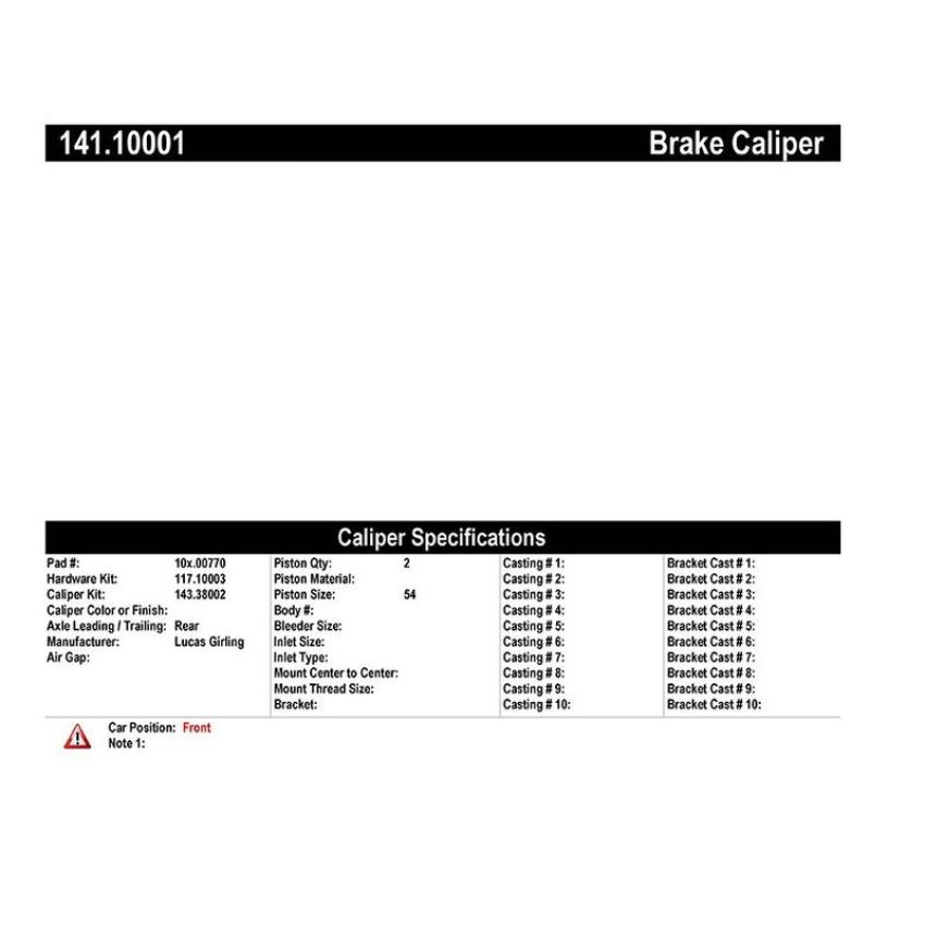 CENTRIC PARTS 141.10001 Centric Semi-Loaded Brake Caliper