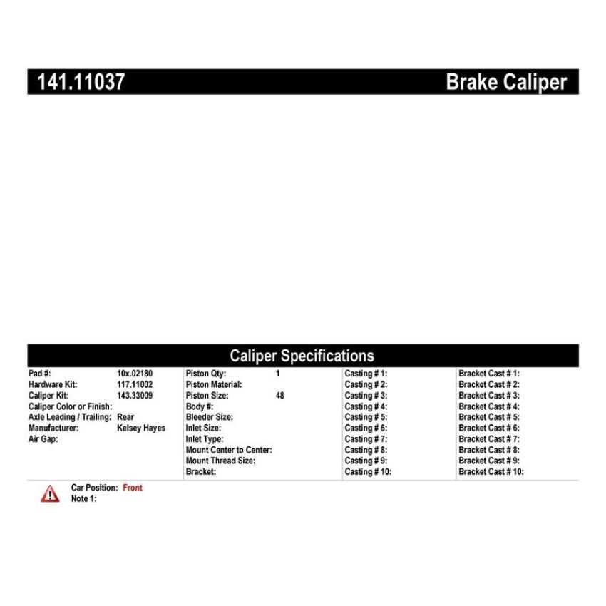 CENTRIC PARTS 141.11037 Centric Semi-Loaded Brake Caliper with New Phenolic Pistons