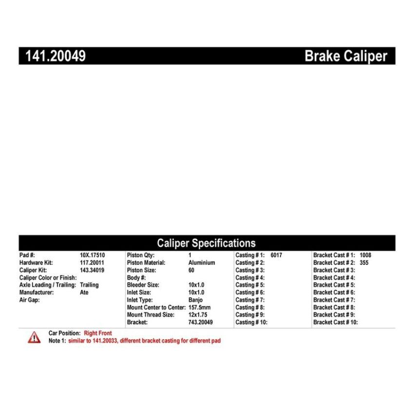 CENTRIC PARTS 141.20049 Centric Semi-Loaded Brake Caliper