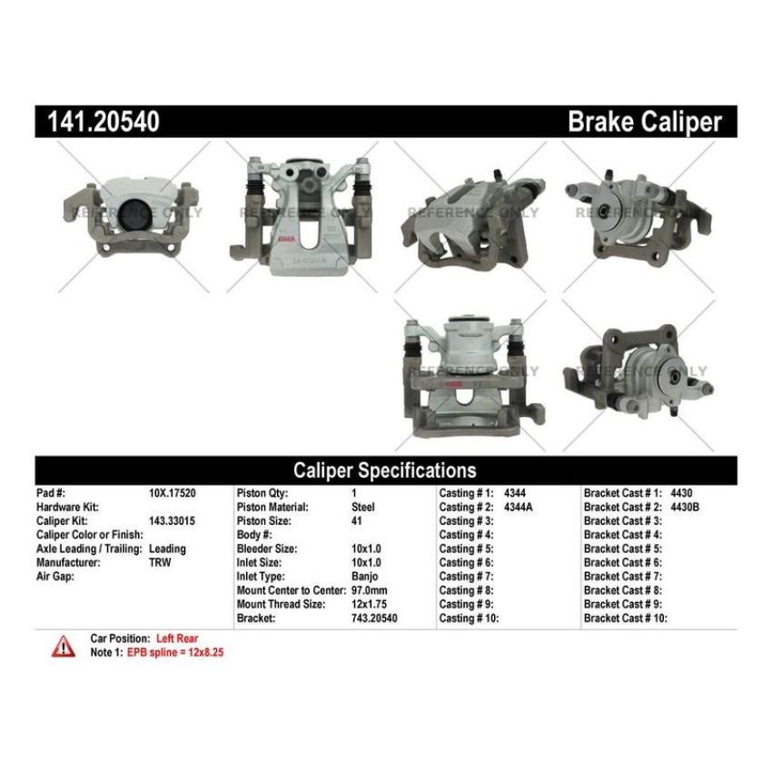 CENTRIC PARTS 141.20540 Centric Semi-Loaded Brake Caliper EPB